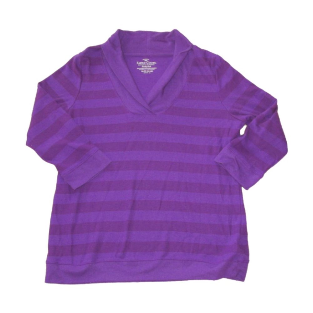 Faded Glory Pullover Sweater Womens Size XL (16-18) Purple Stripe 3/4 Sleeve Top